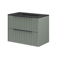 Mobilier suspendat pentru lavoar Fluminia Istria 80 cu 2 sertare, front riflat, 80x46 cm, salvia, mâner negru